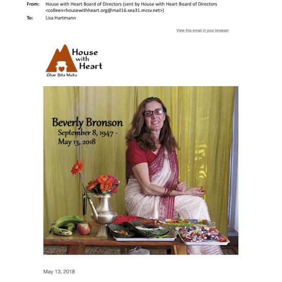 beverley's passing announcement letter