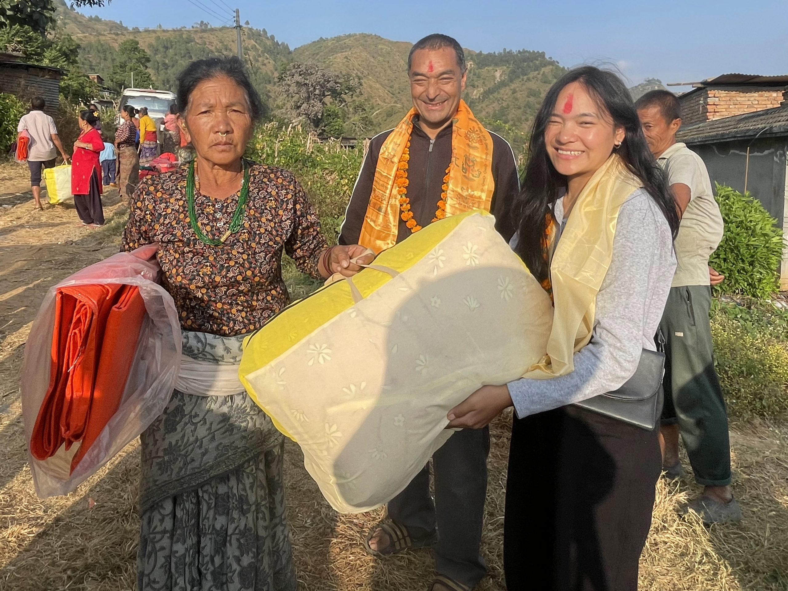 Relief supplies distributed to villagers after monsoon landslides in Nepal