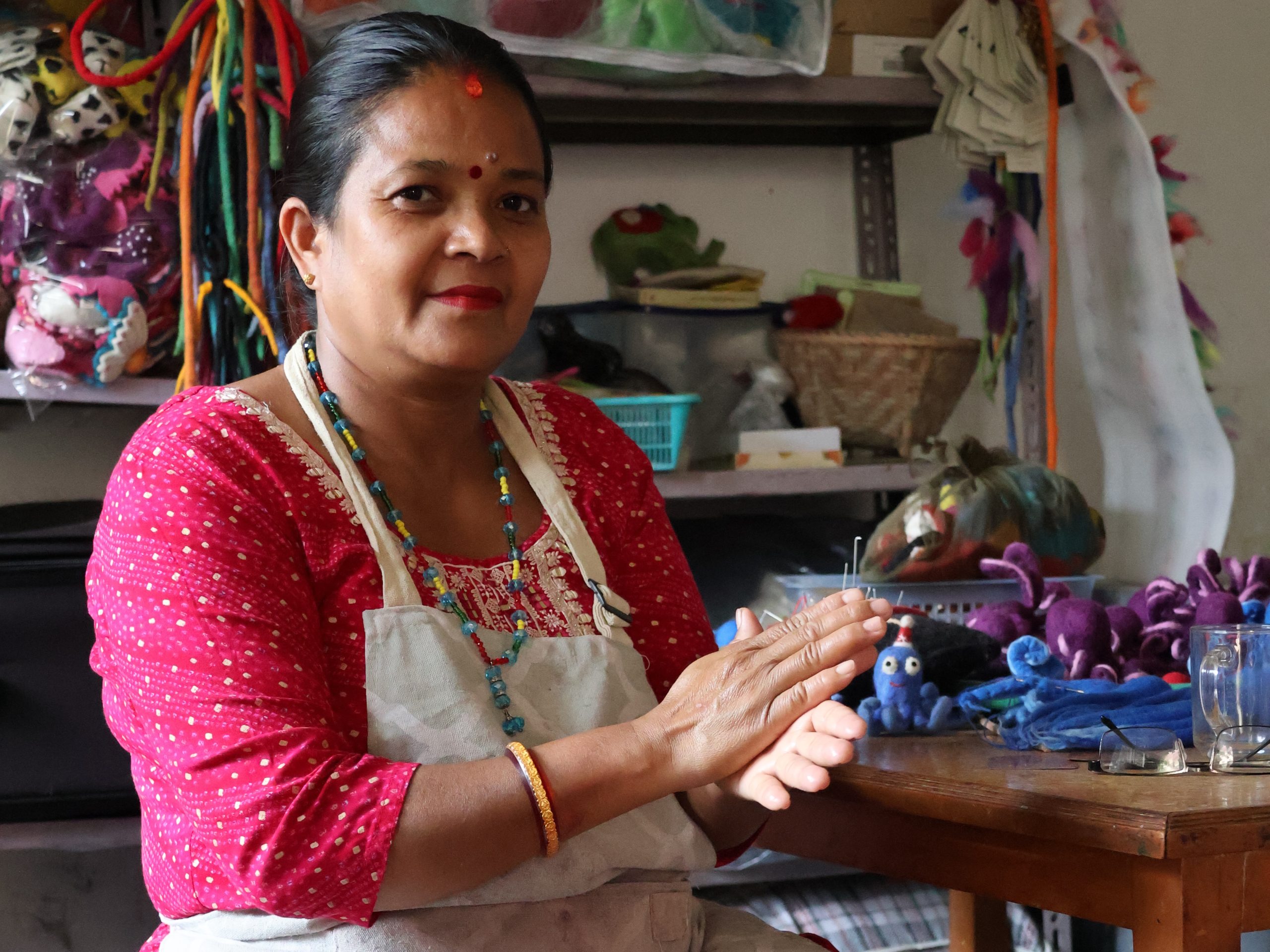 Shubhadra creating handmade felt crafts in the House with Heart workshop